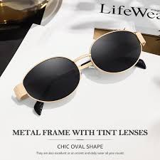 New Summer Fashion Ellipse Gold Metal Trendy Sunglasses for Driving WomenAccessories  Gifts